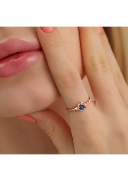 925 Ayar Zirkon Taş Ayarlanabilir Çiçek Motifli Gümüş Yüzük Rose