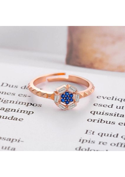 925 Ayar Zirkon Taş Ayarlanabilir Çiçek Motifli Gümüş Yüzük Rose modelleri