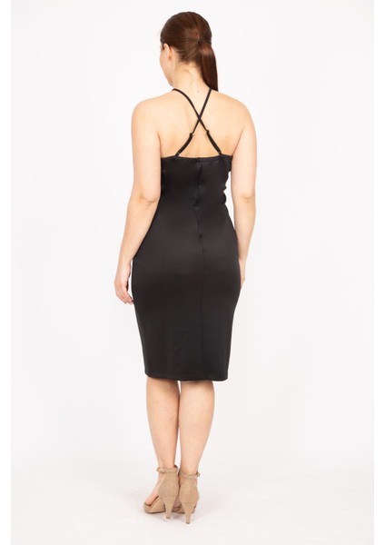 Kadın Siyah Büyük Beden Askılı Elbise 65N35821