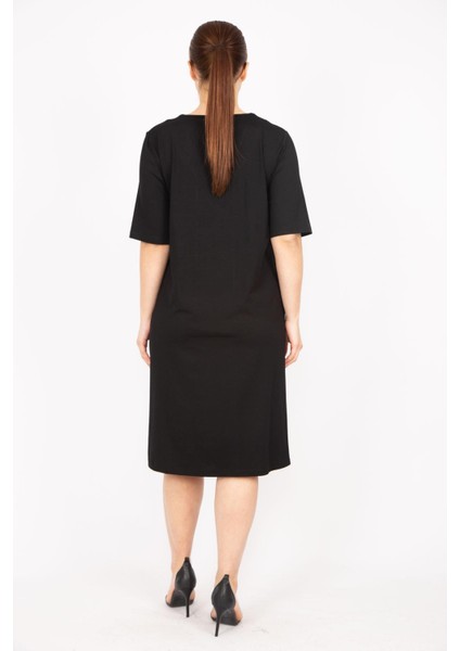 Kadın Siyah Büyük Beden İki Renkli Elbise 65N35829 fiyatları