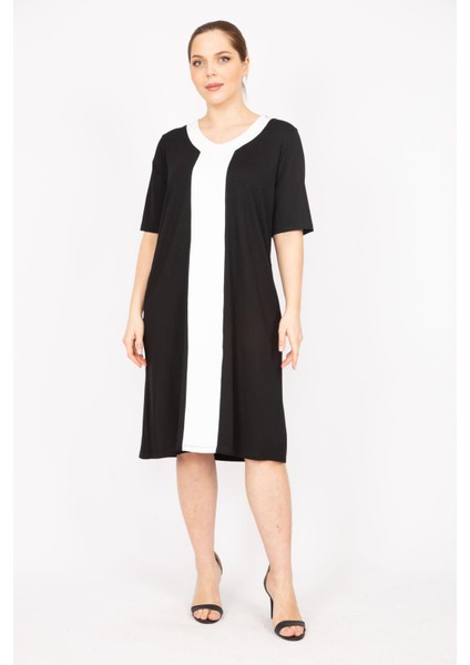 Kadın Siyah Büyük Beden İki Renkli Elbise 65N35829 fırsatları