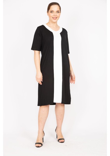Kadın Siyah Büyük Beden İki Renkli Elbise 65N35829 indirimleri