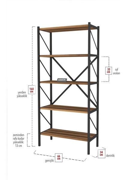 Arbentedarik 5 Raflı Kitaplık Metal Kitaplık Dekoratif Ofis Kitaplık
