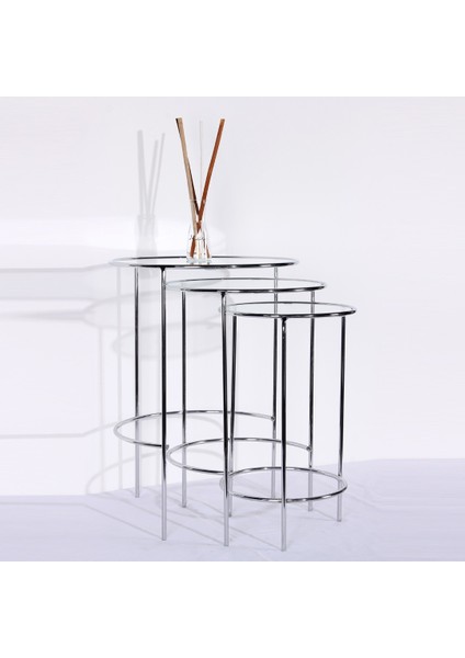 Arbentedarik Nesting 3lü Gümüş Metal Camlı Yan Sehpa Zigon Sehpa Orta Sehpa fiyatları