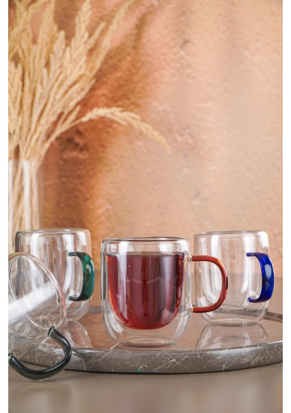 Çift Cidarlı 4 Lü Renkli Cam Kupa - 190 ml