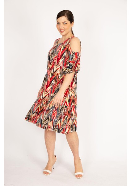 Kadın Fujya Büyük Beden Omuz Dekolteli Dokuma Viskon Kumaş Yan Cepli Elbise fiyatları