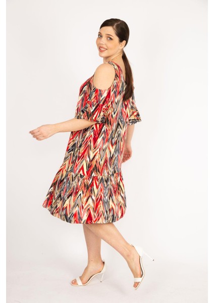 Kadın Fujya Büyük Beden Omuz Dekolteli Dokuma Viskon Kumaş Yan Cepli Elbise modelleri