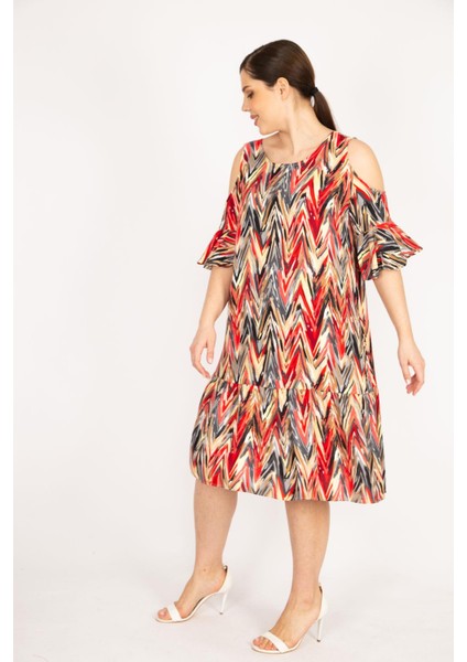 Kadın Fujya Büyük Beden Omuz Dekolteli Dokuma Viskon Kumaş Yan Cepli Elbise fırsatları