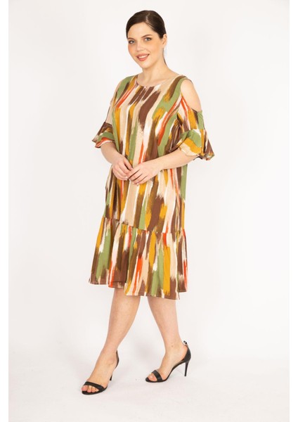 Kadın Fujya Büyük Beden Omuz Dekolteli Dokuma Viskon Kumaş Yan Cepli Elbise modelleri