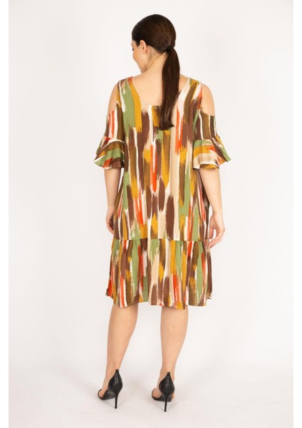 Kadın Fujya Büyük Beden Omuz Dekolteli Dokuma Viskon Kumaş Yan Cepli Elbise fırsatları