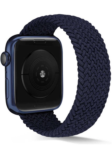 Apple Watch 40MM Silikon Kordon Hasır Örgü Görünümlü Kayış Small Kordon Krd-38 (Lacivert)