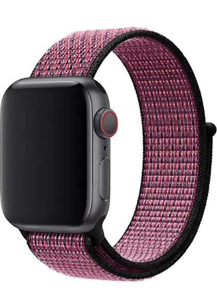 Apple Watch 38MM Kordonu Hasır Kordon Kayış Bileklik Krd-03 (50-True Berry)