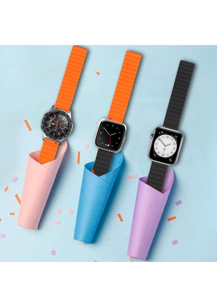 Xiaomi Amazfit Gtr 42MM Deri Kordon Mıknatıslı Manyetik Ayarlanabilir Ölçü Krd-52(Siyah-Sarı)