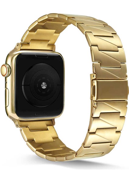 Apple Watch 40MM Metal Üçgen Parçalı Kordon Bileklik Klipsli Kayış Krd-48 (Gold)