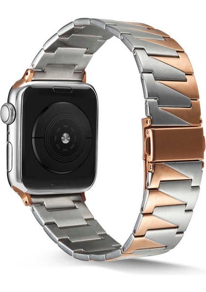 Apple Watch 40MM Metal Üçgen Parçalı Kordon Bileklik Klipsli Kayış Krd-48 (Gold)