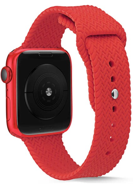 Apple Watch 38MM Silikon Kordon Hasır Örgü Görünümlü 7 Kademeli Ayarlanabilir Kayış Krd-37 (Siyah)