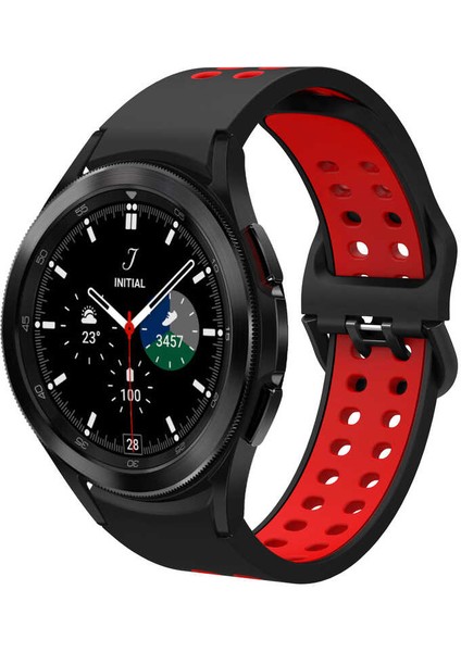 Galaxy Watch 4 Classic 46MM Silikon Delikli Tasarım Şık ve Dayanıklı Kordon Kayış Krd-02 (Siyah-Gri)