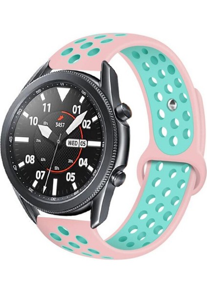 Gear S3 Silikon Delikli Tasarım Şık ve Dayanıklı Kordon Kayış Krd-02 (Pembe-Yeşil)