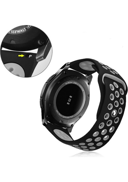 Gear S3 Silikon Delikli Tasarım Şık ve Dayanıklı Kordon Kayış Krd-02 (Pembe-Yeşil)