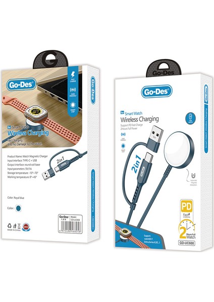 Watch Serisi Se/7/6/5/4/3 Akıllı Saat Wireless Şarj 2 In 1 Type-C ve USB Şarj Aleti Go Des GD-UC608