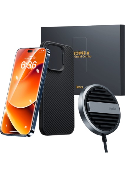 iPhone 14 Pro Benks Grand Combo MFM01 3in1 Set Uyumlu Kılıf-Ekran Koruyucu-Wireless Şarj Aleti