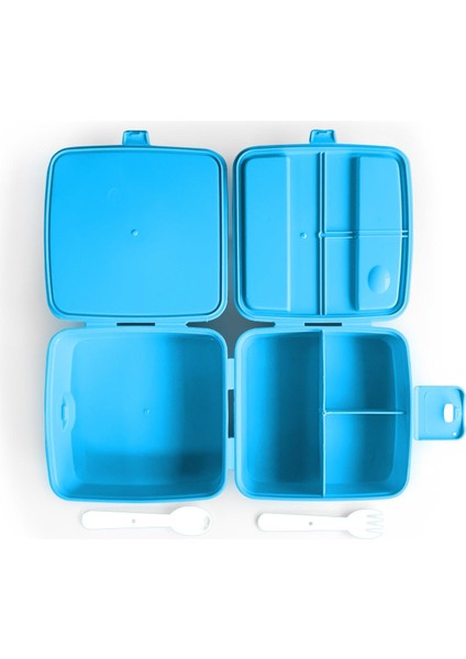 Kids Mavi Gri Yarasa Desenli Dört Bölmeli Çatal ve Kaşıklı Beslenme Kabı 32990 modelleri