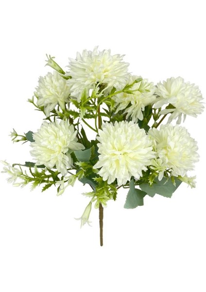 Yapay Çiçek Krizantem Kartopu Beyaz Cipsolu 7dallı Demet