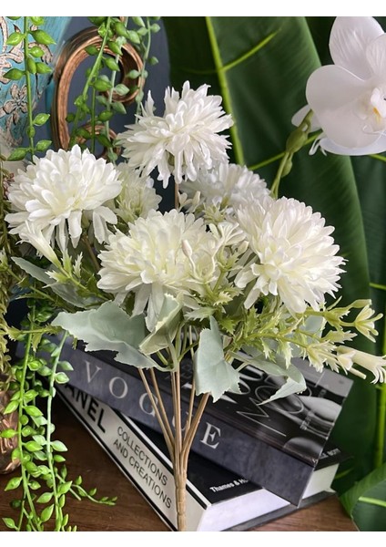 Yapay Çiçek Krizantem Kartopu Beyaz Cipsolu 7dallı Demet modelleri