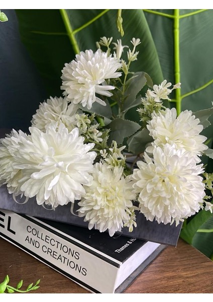 Yapay Çiçek Krizantem Kartopu Beyaz Cipsolu 7dallı Demet fırsatları