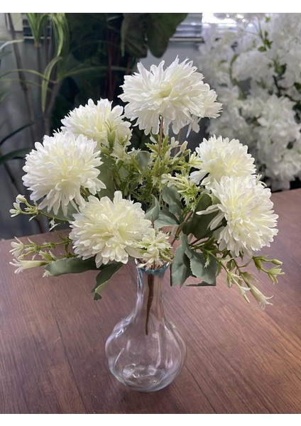 Yapay Çiçek Krizantem Kartopu Beyaz Cipsolu 7dallı Demet indirimleri