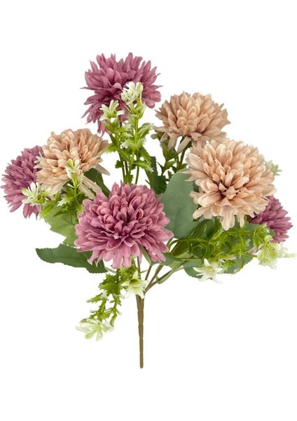 Yapay Çiçek Krizantem Kartopu Gül Kurusu Bej Cipsolu 7dallı Demet fiyatları