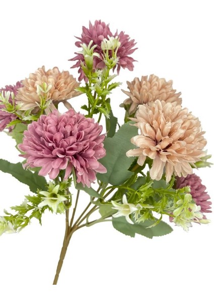 Yapay Çiçek Krizantem Kartopu Gül Kurusu Bej Cipsolu 7dallı Demet modelleri