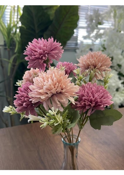 Yapay Çiçek Krizantem Kartopu Gül Kurusu Bej Cipsolu 7dallı Demet indirimleri