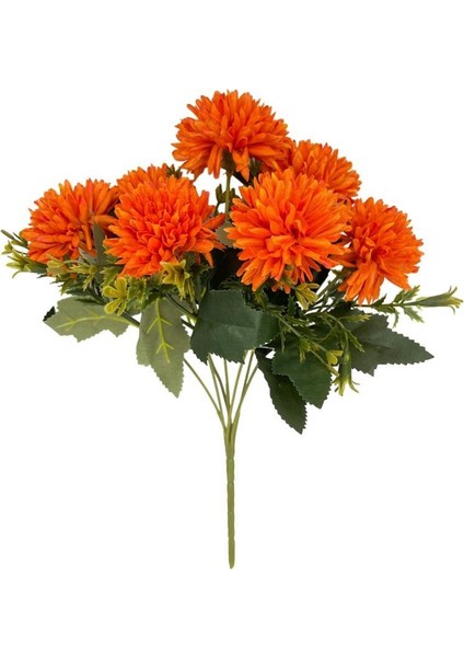 Yapay Çiçek Krizantem Kartopu Turuncu Cipsolu 7dallı Demet