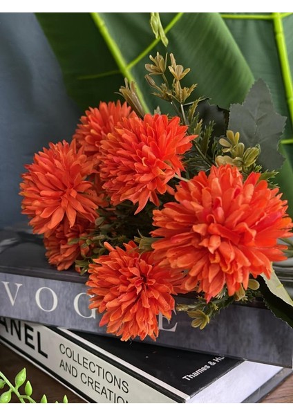 Yapay Çiçek Krizantem Kartopu Turuncu Cipsolu 7dallı Demet fırsatları