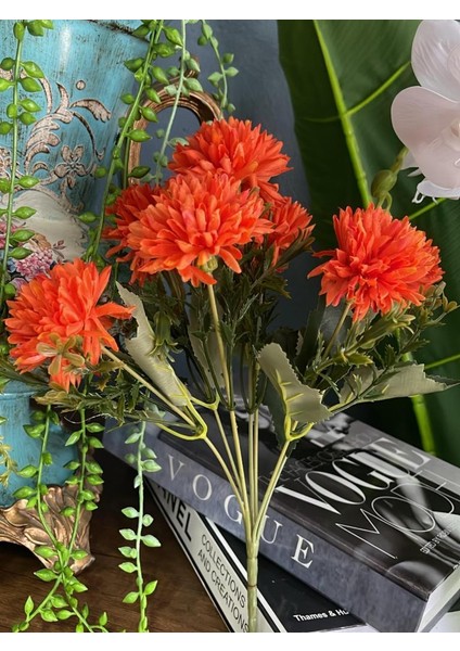 Yapay Çiçek Krizantem Kartopu Turuncu Cipsolu 7dallı Demet indirimleri