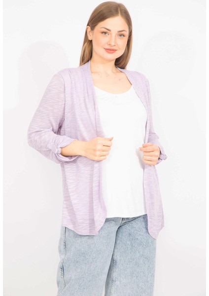Kadın Lila Büyük Beden Ikili Görünümlü Tek Parça Kol Detaylı Bluz 65N35575