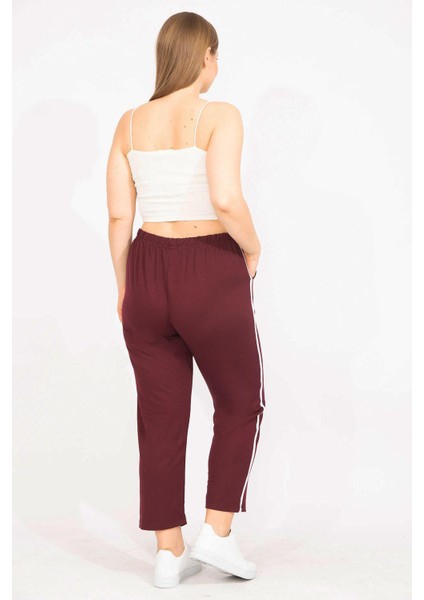 Kadın Bordo Büyük Beden Yan Şeritli Eşofman Alt 65N35626 modelleri
