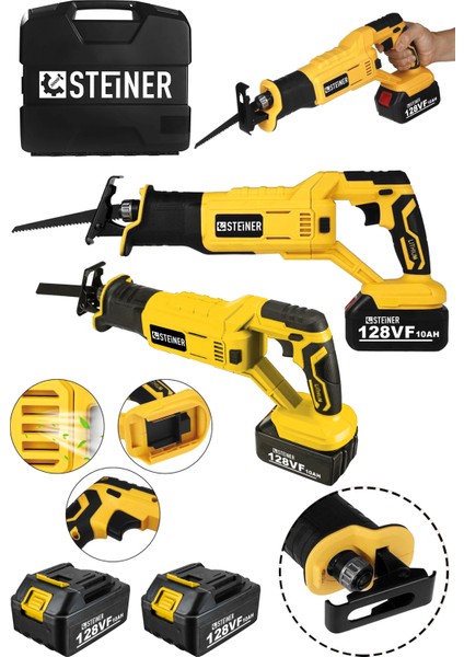 Alman 128 Vf 10 Ah Kömürsüz Motor Kemik Ahşap Demir Kesmetilki Kuyruğu Akülü Testere Makinesi Sarı
