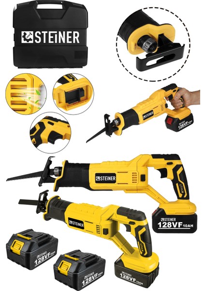 Alman 128 Vf 10 Ah Kömürsüz Motor Kemik Ahşap Demir Kesmetilki Kuyruğu Akülü Testere Makinesi Sarı