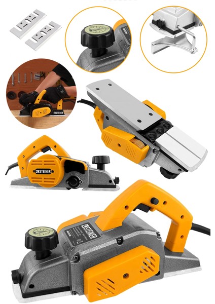 Alman 4200 W Bakır Sargı Metal Şanzıman Motor Korumalı Çift Bıçaklı Planya Rende Makinesi + 2 Bıçak