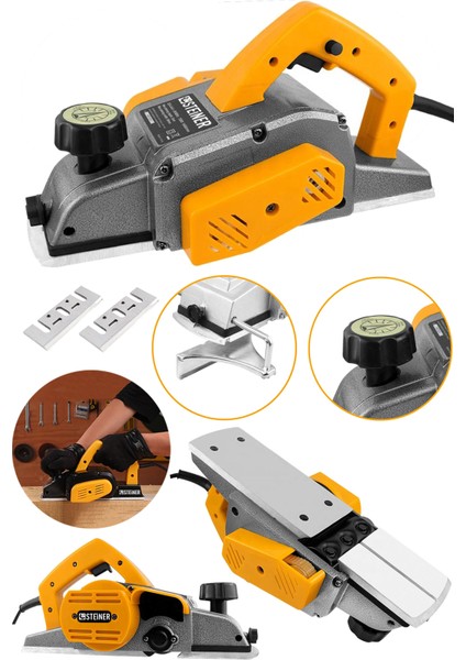 Alman 4200 W Bakır Sargı Metal Şanzıman Motor Korumalı Çift Bıçaklı Planya Rende Makinesi + 2 Bıçak