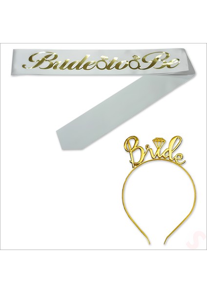 Bride To Be Kuşak ve Bride Metal Taç Seti - Altın