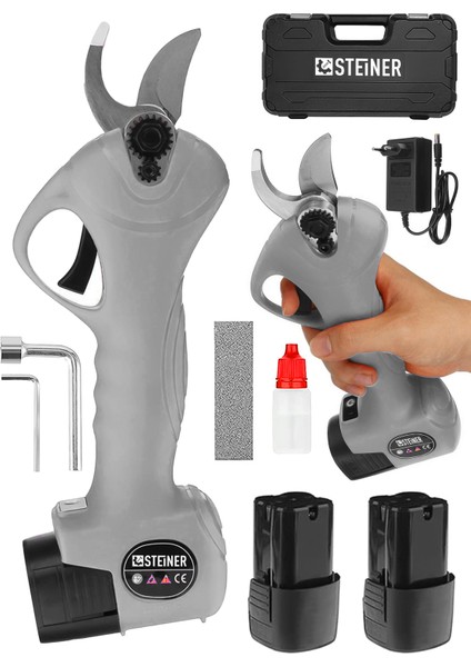 Alman 128 Vf 10 Ah Kömürsüz Motor Akülü Bağ Makası Dal Budama Kesme Makası Makinesi Çantalı Gri