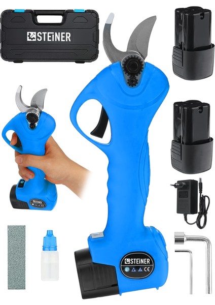 Alman 128 Vf 10 Ah Kömürsüz Motor Akülü Bağ Makası Dal Budama Kesme Makası Makinesi Çantalı Mavi