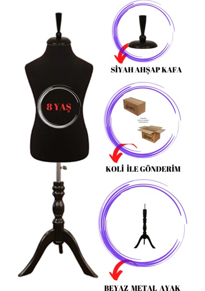 8 Yaş Iğne Batabilen Siyah Kumaş Çocuk Terzi Mankeni Prova Mankeni Vitrin Mankeni fiyatları