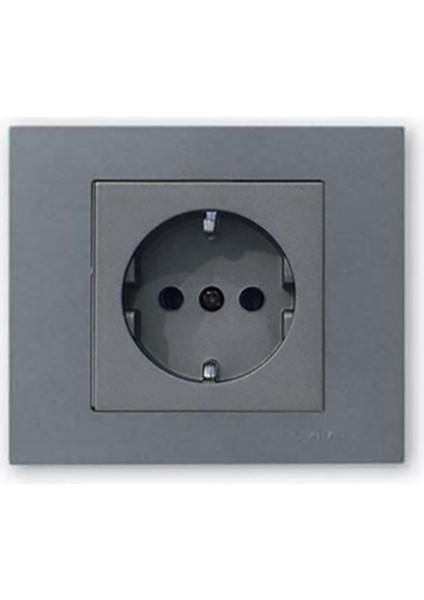 Grano Metalik Topraklı Priz Füme + Füme Çerçeve