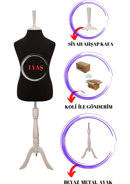 1 Yaş Iğne Batabilen Siyah Kumaş Çocuk Terzi Mankeni Prova Mankeni Vitrin Mankeni fiyatları