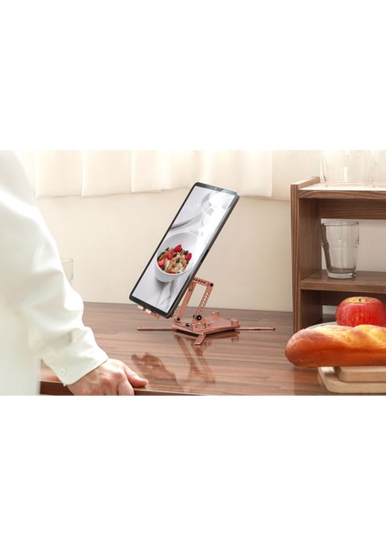 Fıneday Masaüstü Alüminyum Katlanır Telefon Tablet Monitor Tutucu (Gül)