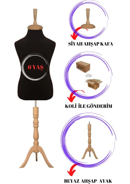6 Yaş Iğne Batabilen Siyah Kumaş Çocuk Terzi Mankeni Prova Mankeni Vitrin Mankeni modelleri